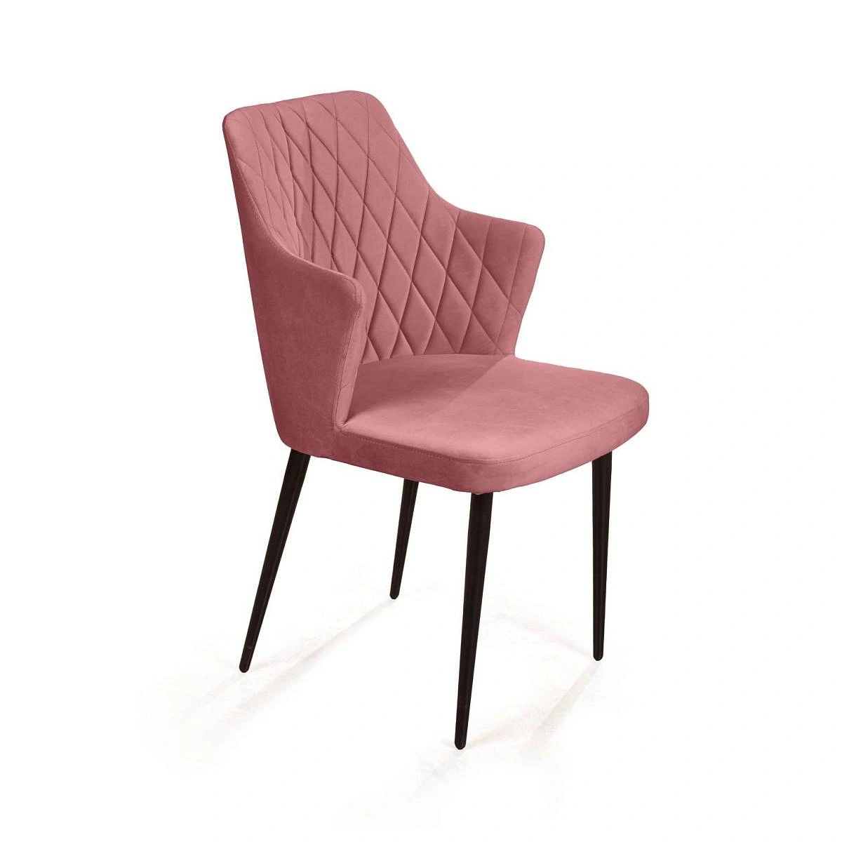 Стул с подлокотниками Hunt ромб, бархат пудровый 15 / чёрный конус изображение Стул с подлокотниками Hunt ромб, бархат пудровый 15 / чёрный конус фото