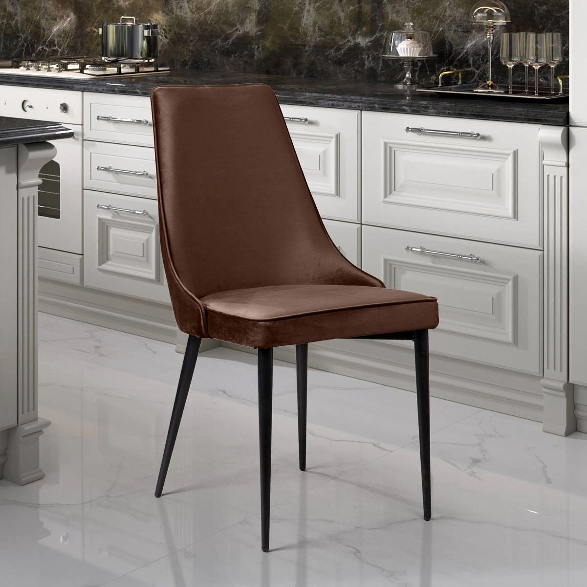 Стул Oliver, бархат коричневый 12/ чёрный конус фото