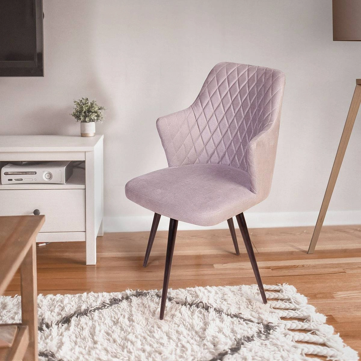 Стул поворотный на 360 градусов Hunt ромб, бархат пепельно-бежевый 25 / чёрный конус фото