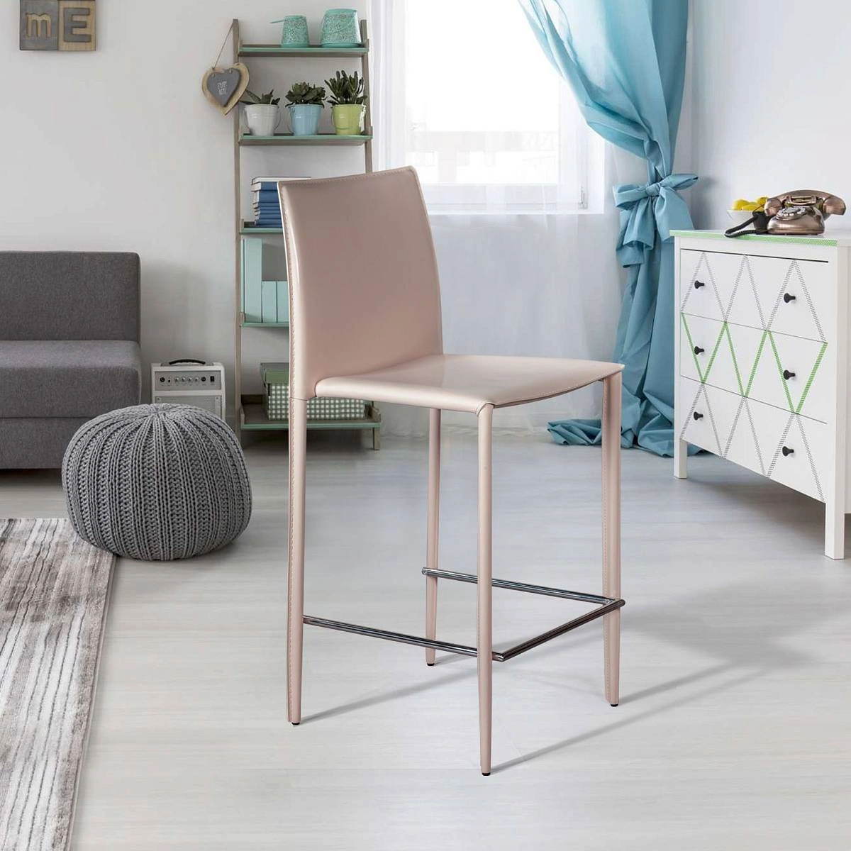 Стул полубарный Рольф, кожа капучино фото