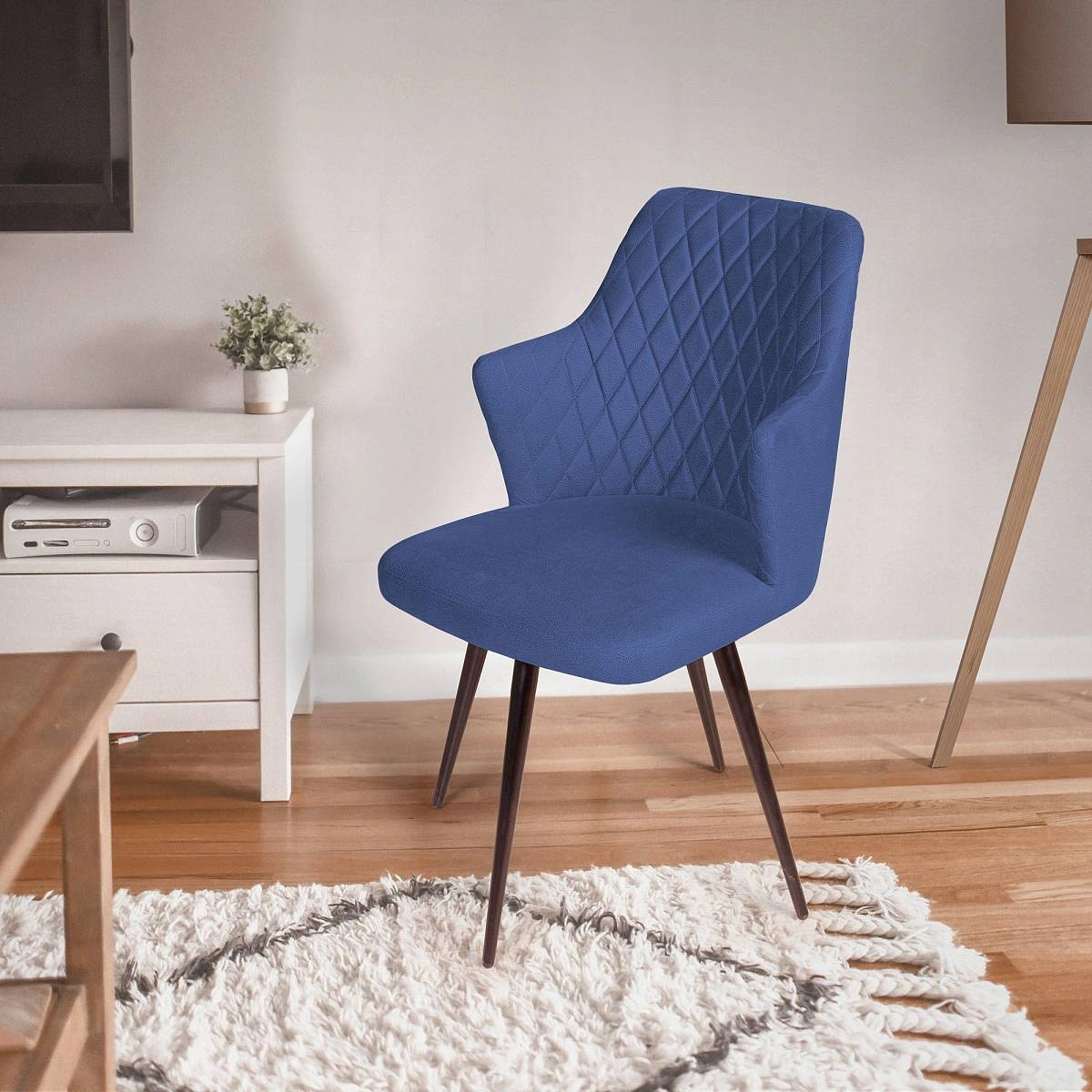 Стул поворотный на 360 градусов Hunt ромб, бархат синий 29 / чёрный конус фото