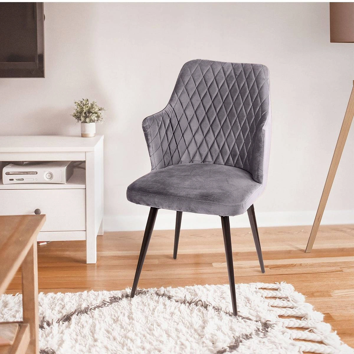 Стул поворотный на 360 градусов Hunt ромб, комплект (4шт), бархат серый 27 / чёрный конус фото