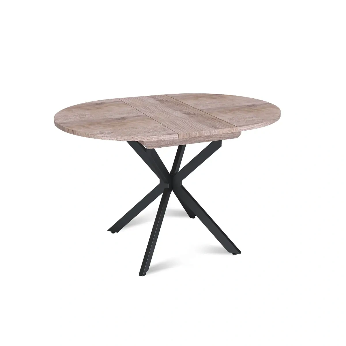 Стол круглый раздвижной Твист (90+30) дуб эндгрейн / опоры черные фото