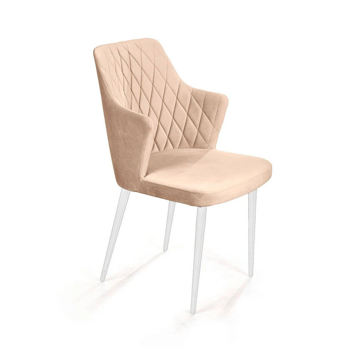 Стул с подлокотниками Hunt ромб, бархат бежевый 5 / белый конус изображение Стул с подлокотниками Hunt ромб, бархат бежевый 5 / белый конус фото