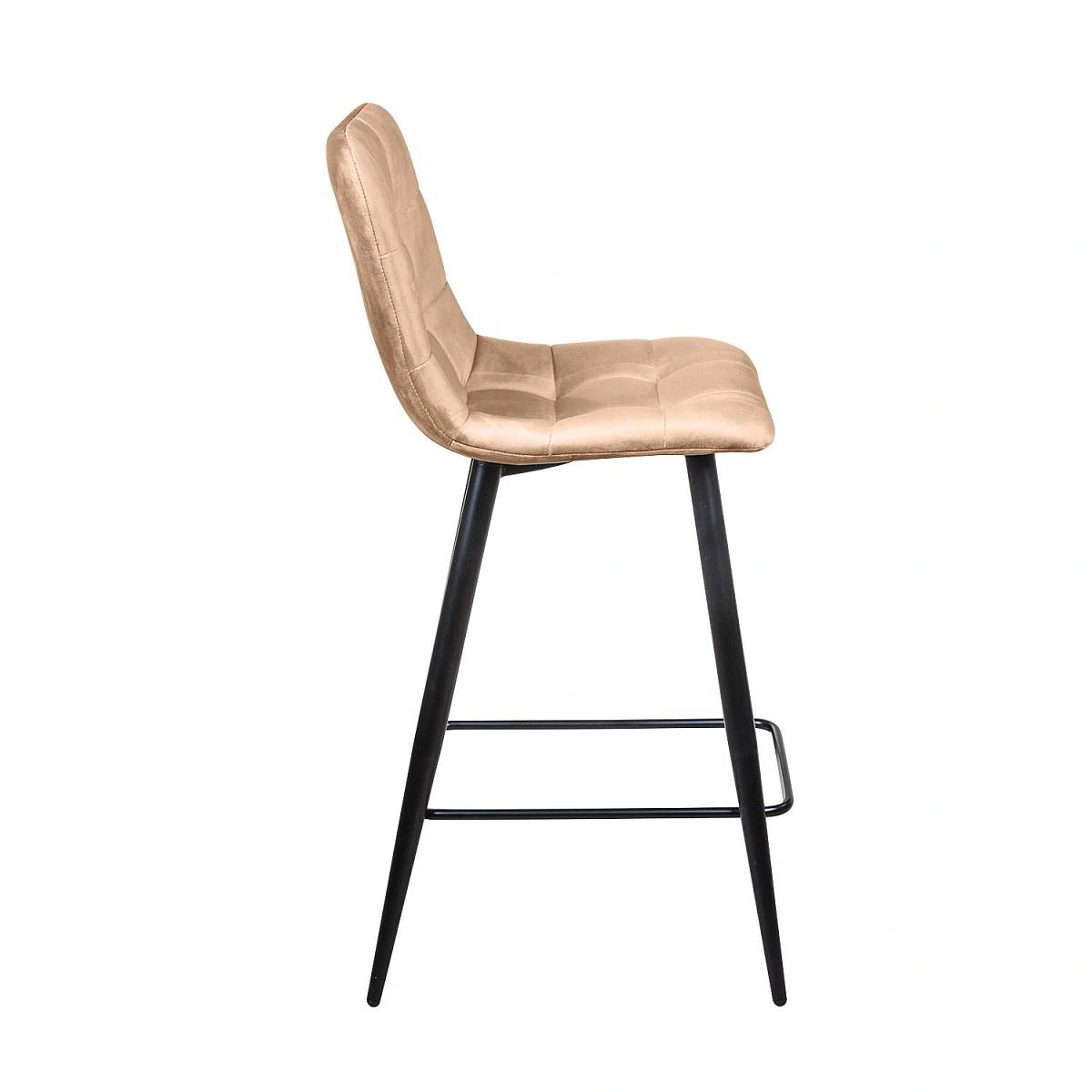 Стул полубарный UNO, комплект (2 шт), бархат бежевый 5 / чёрный конус изображение Стул полубарный UNO, комплект (2 шт), бархат бежевый 5 / чёрный конус фото