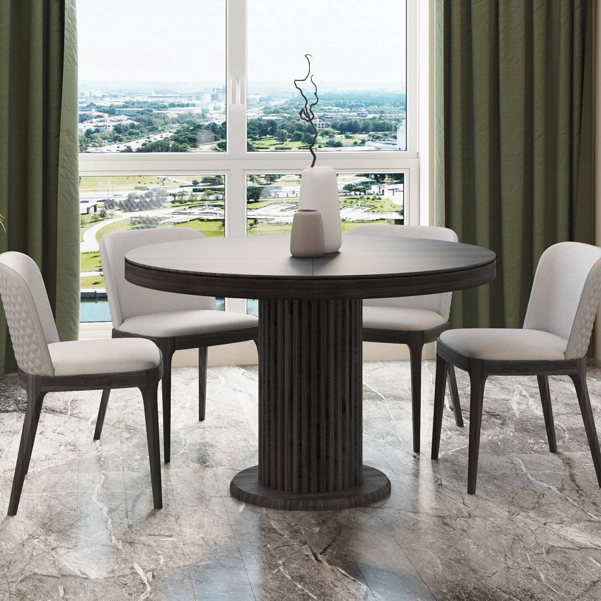 Стол Denver 100+40, круглый раздвижной, шпон изображение Стол Denver 100+40, круглый раздвижной, шпон фото