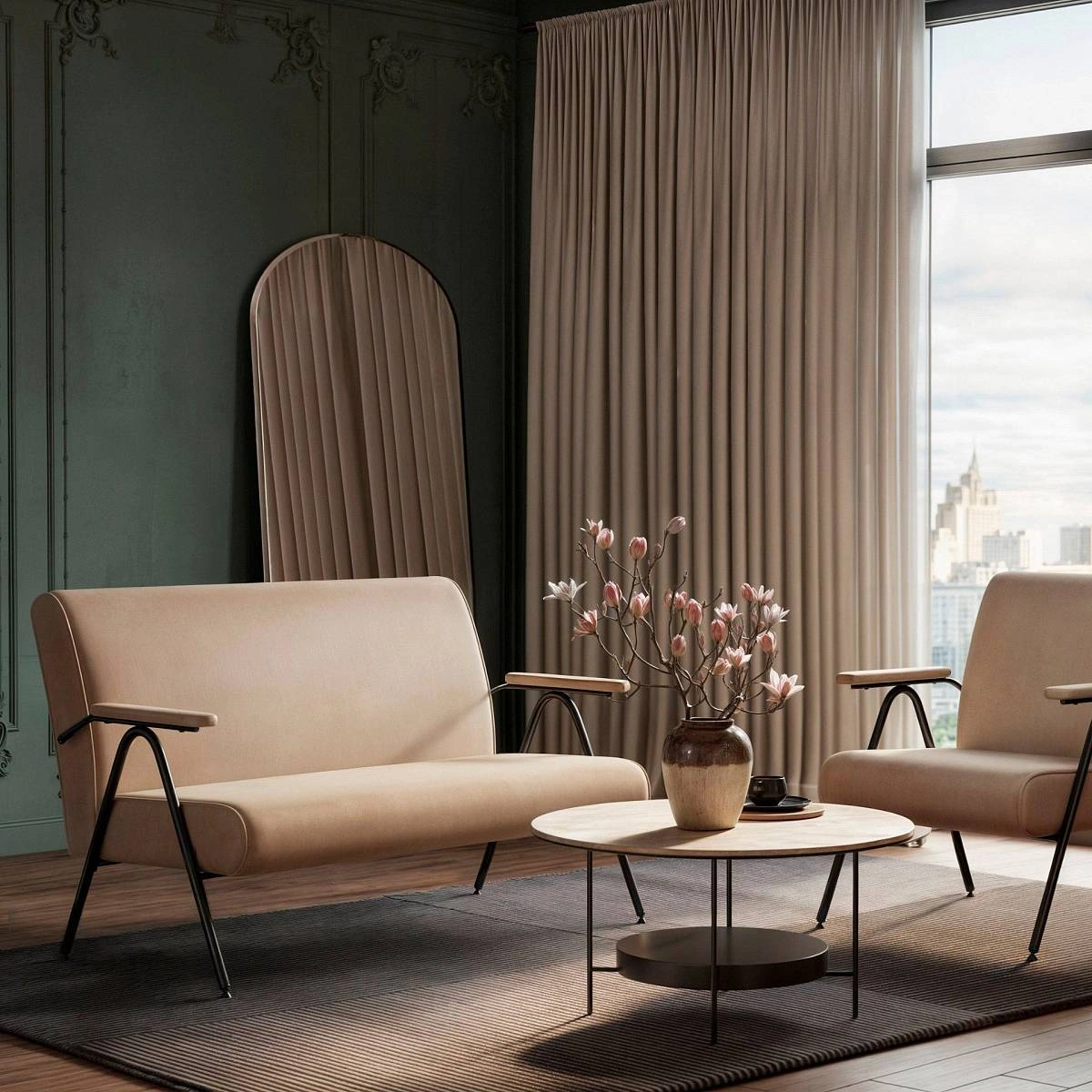 Andy диван двухместный с мягкими подлокотниками, бархат пепельно-бежевый 25 изображение Andy диван двухместный с мягкими подлокотниками, бархат пепельно-бежевый 25 фото