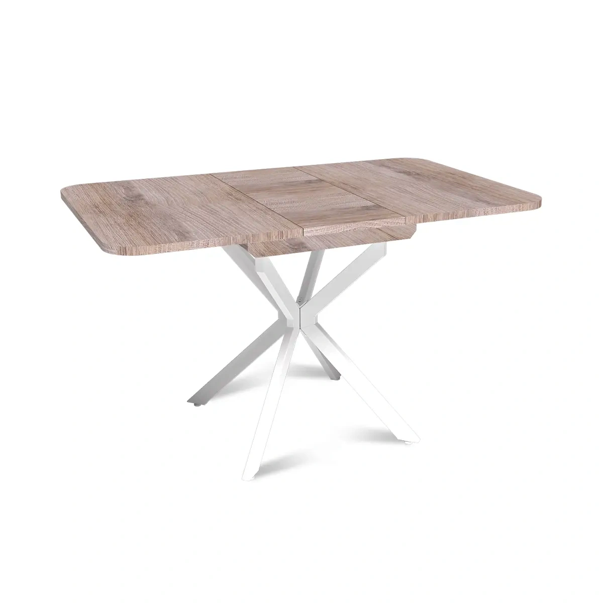 Стол Твист раздвижной (100+30) дуб эндгрейн / опоры белые фото