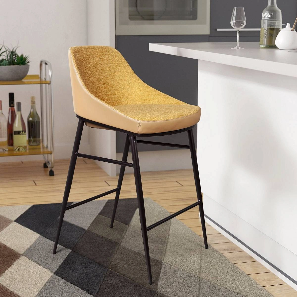 Стул полубарный Vincent, велюр комби жёлтый изображение Стул полубарный Vincent, велюр комби жёлтый фото