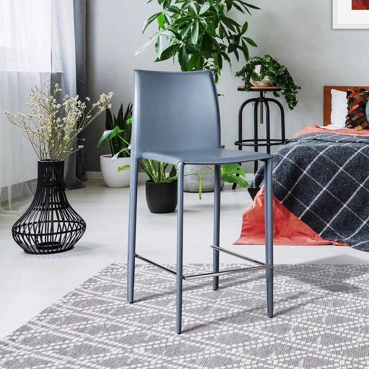 Стул полубарный Rolf, кожа антрацит изображение Стул полубарный Rolf, кожа антрацит фото