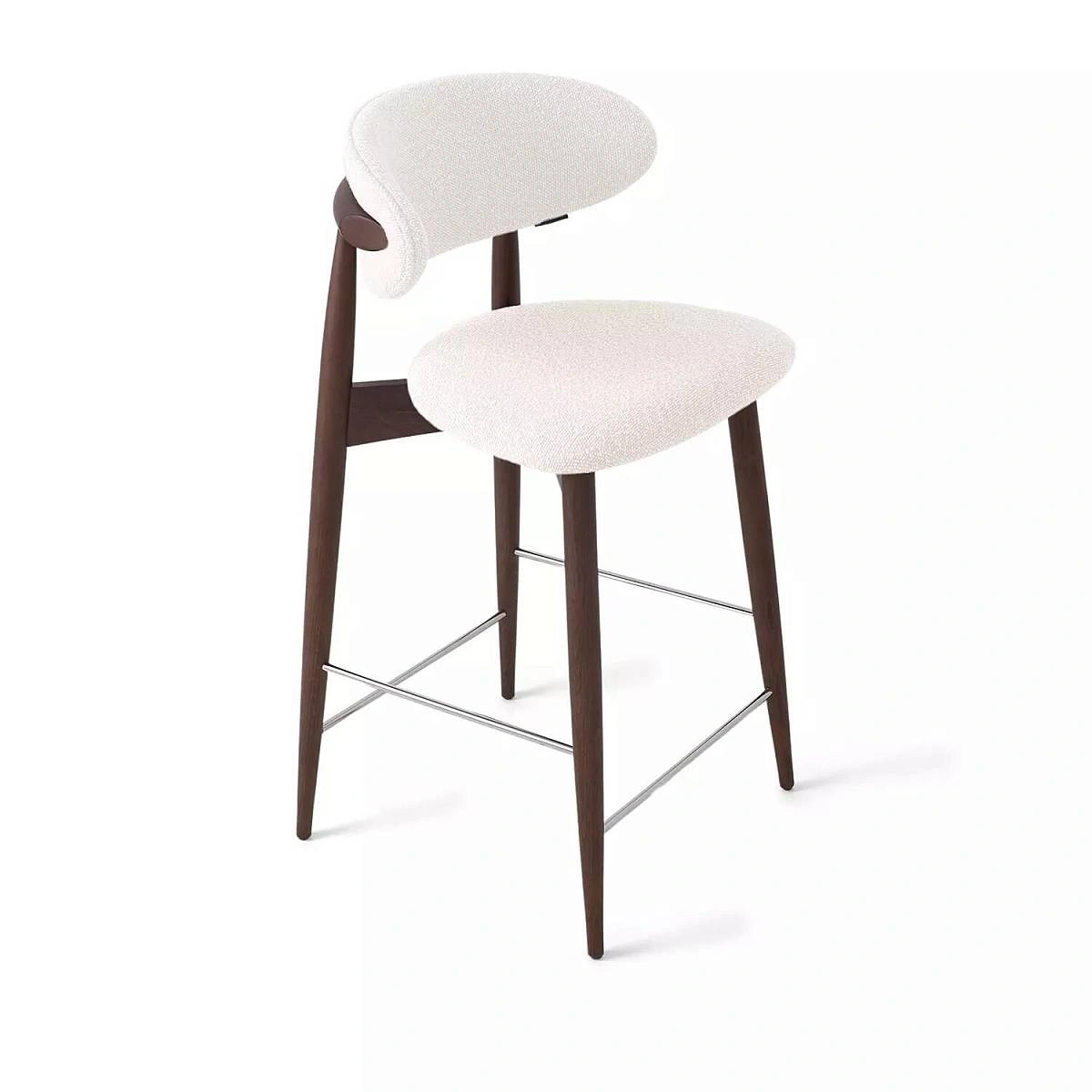 Стул полубарный Paolo, бук натуральный (тонированный коричневым лаком), ткань, белый изображение Стул полубарный Paolo, бук натуральный (тонированный коричневым лаком), ткань, белый фото