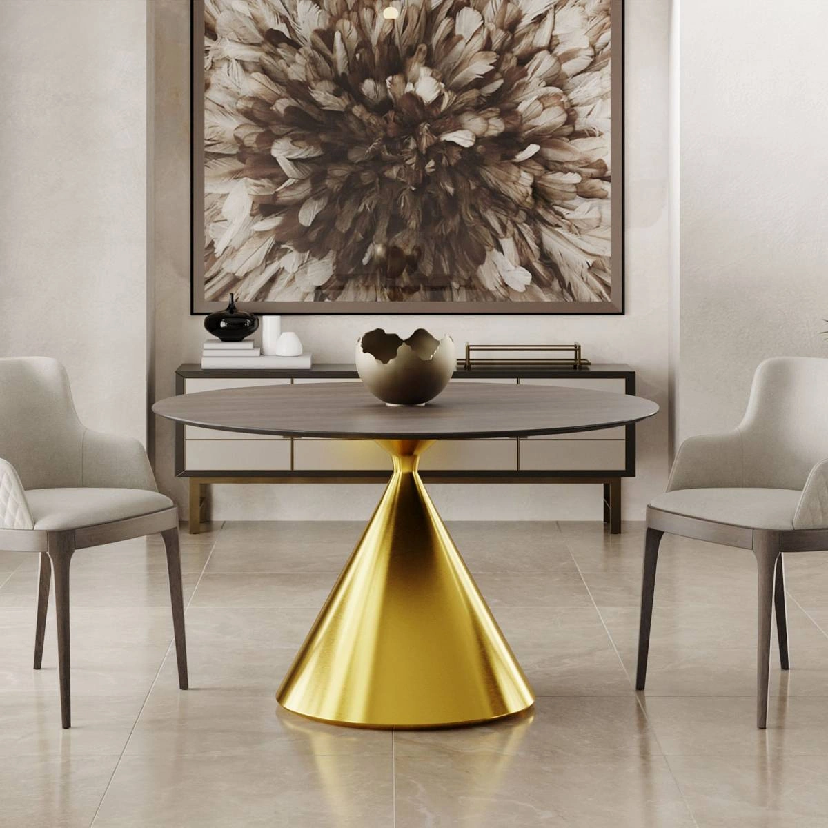 Стол круглый AXIS 140, шпон / опора золото изображение Стол круглый AXIS 140, шпон / опора золото фото