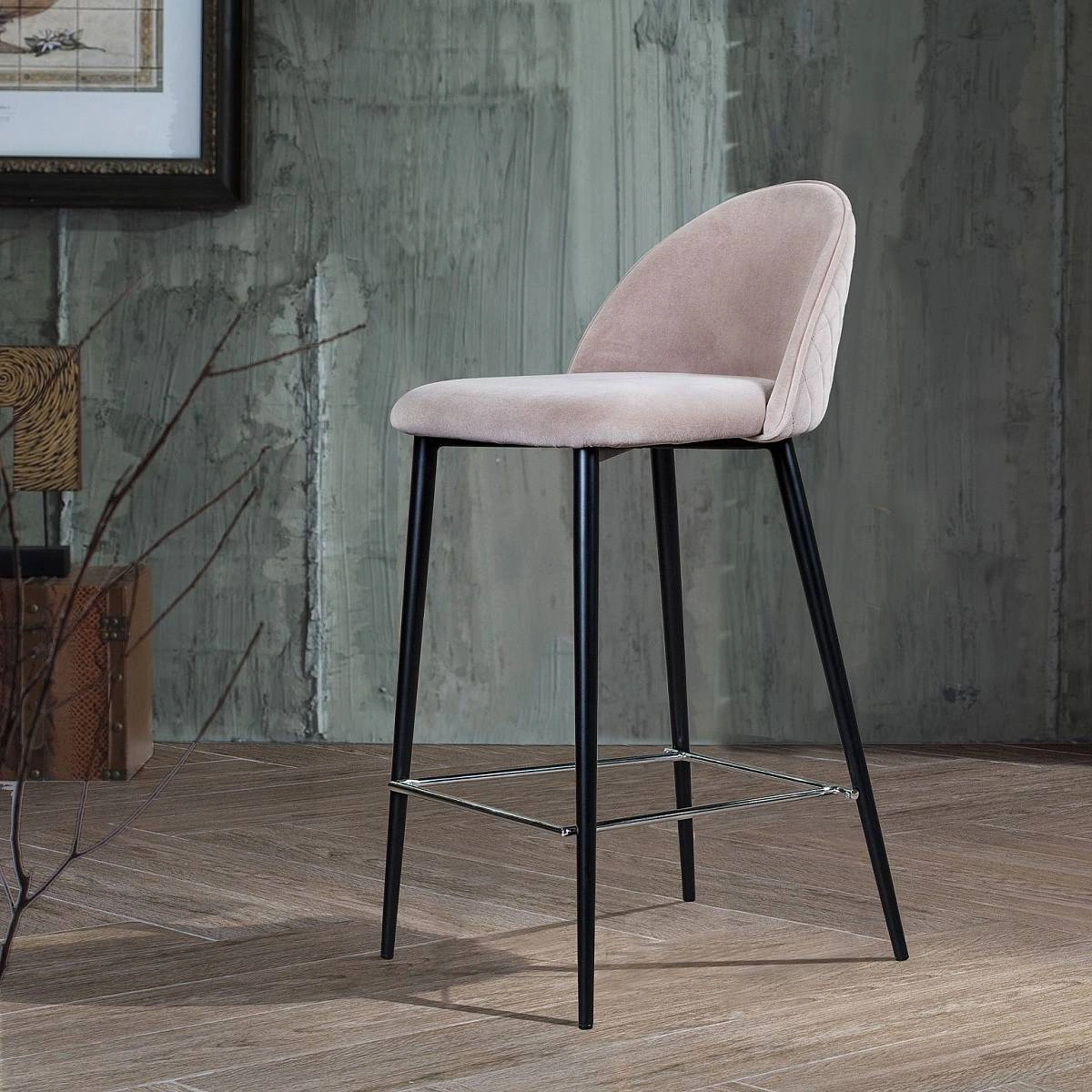 Стул полубарный Marcus, бархат пепельно-серый изображение Стул полубарный Marcus, бархат пепельно-серый фото