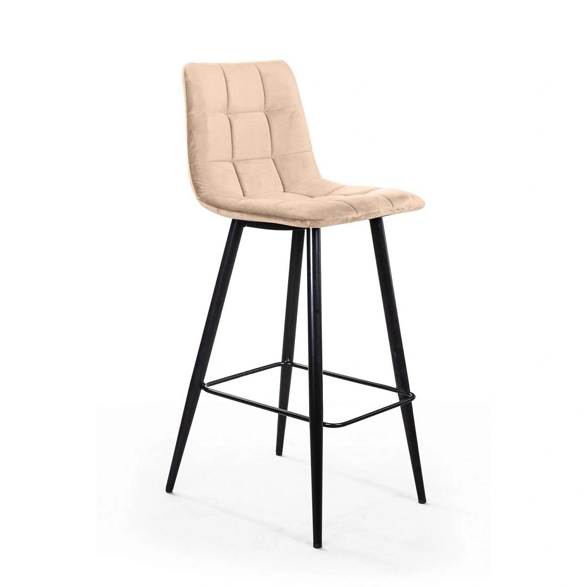 Стул барный UNO, бархат бежевый 5/ чёрный конус изображение Стул барный UNO, бархат бежевый 5/ чёрный конус фото