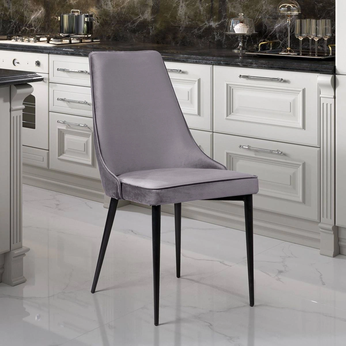 Стул Oliver, бархат светло-серый 26/ чёрный конус изображение Стул Oliver, бархат светло-серый 26/ чёрный конус фото