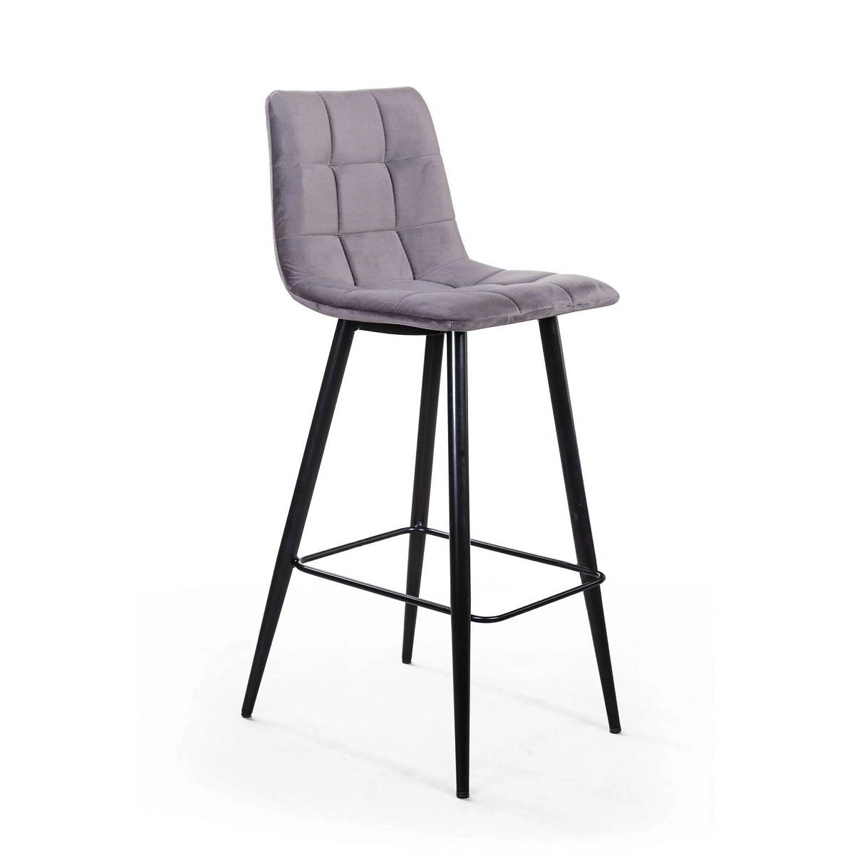 Стул барный UNO, бархат светло-серый 26 / чёрный конус изображение Стул барный UNO, бархат светло-серый 26 / чёрный конус фото