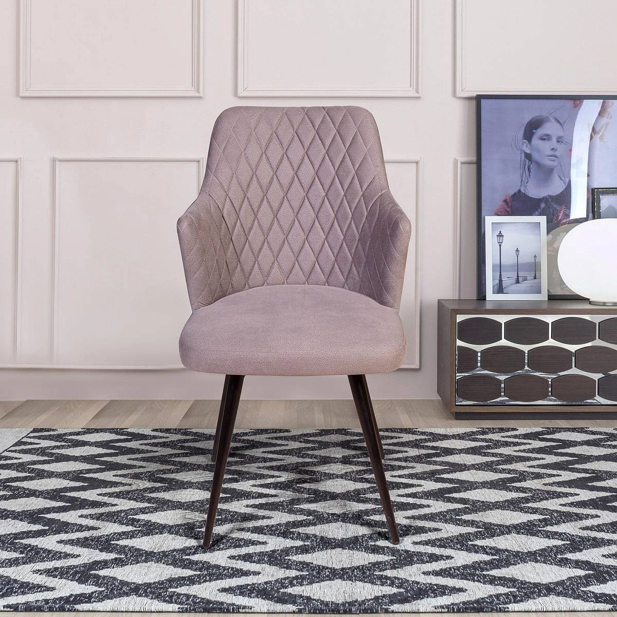 Стул поворотный на 90 градусов, функция возврата, антишум Hunt ромб, бархат пепельно-бежевый 25 / чёрный конус фото