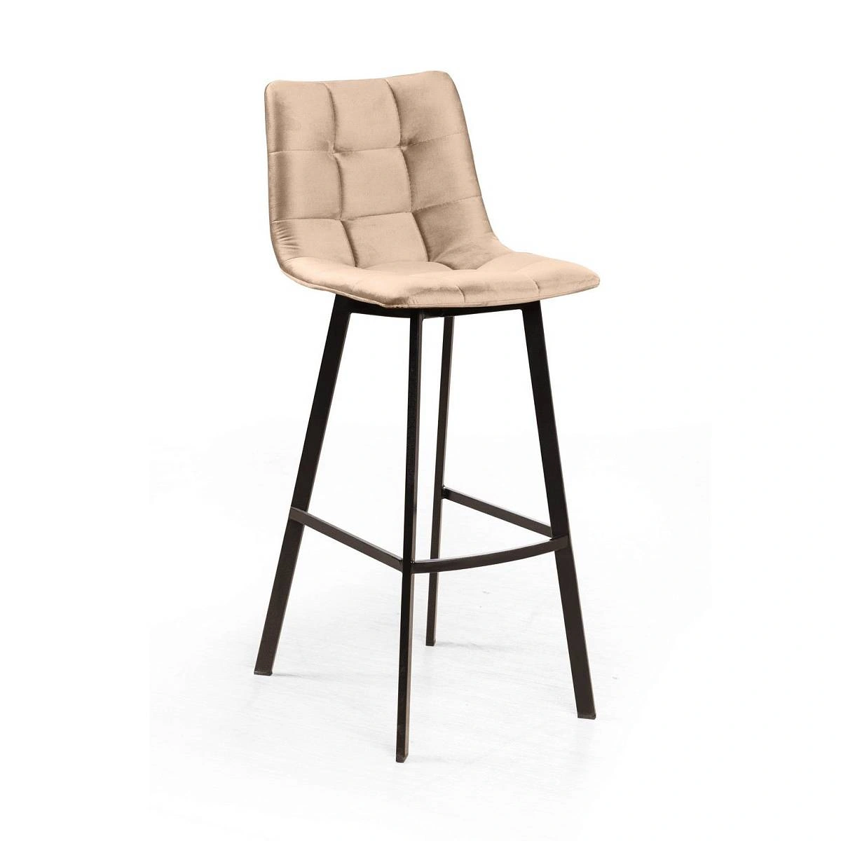 Стул полубарный UNO, бархат бежевый 5 / чёрный профиль изображение Стул полубарный UNO, бархат бежевый 5 / чёрный профиль фото