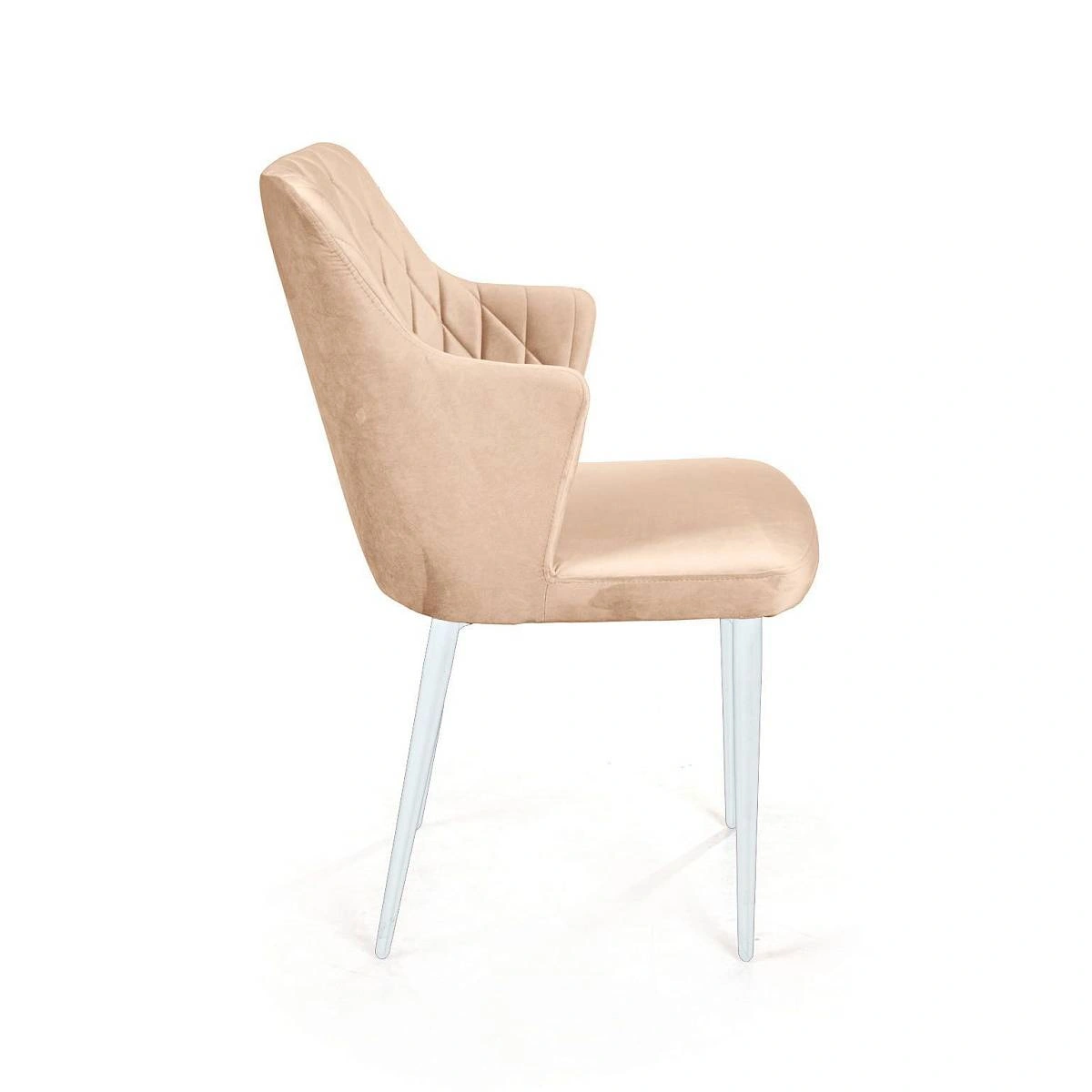 Стул с подлокотниками Hunt ромб, бархат бежевый 5 / белый конус изображение Стул с подлокотниками Hunt ромб, бархат бежевый 5 / белый конус фото