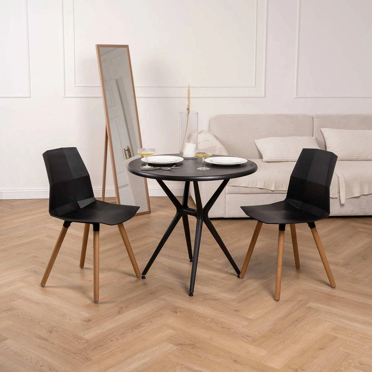 Стул Blex, (комплект 2 шт), пластик черный / опоры дерево фото