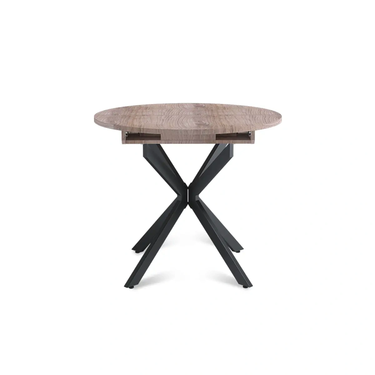 Стол круглый раздвижной Твист (90+30) дуб эндгрейн / опоры черные фото