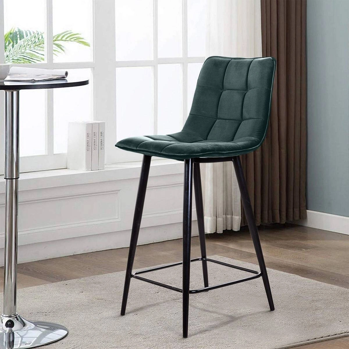 Стул полубарный UNO, бархат зелёный 19/ чёрный конус изображение Стул полубарный UNO, бархат зелёный 19/ чёрный конус фото