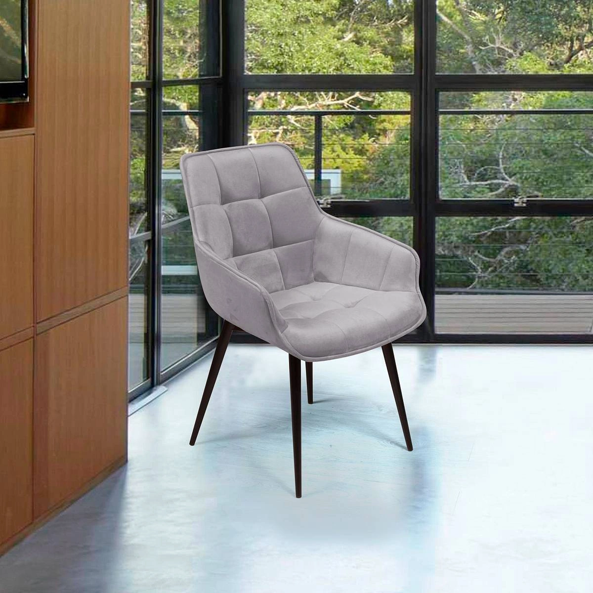 Стул Capri поворотный 90 градусов, функция возврата, антишум бархат светло-серый 26/ опора конус фото