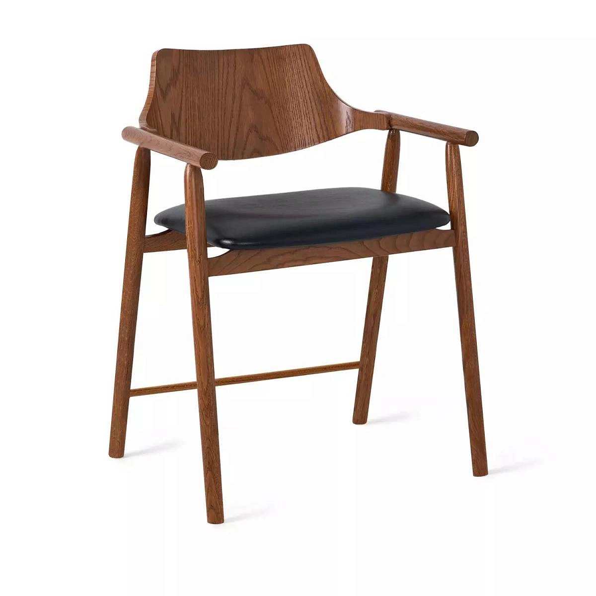 Стул с подлокотниками Viggo, дуб натуральный, кожа, черный изображение Стул с подлокотниками Viggo, дуб натуральный, кожа, черный фото