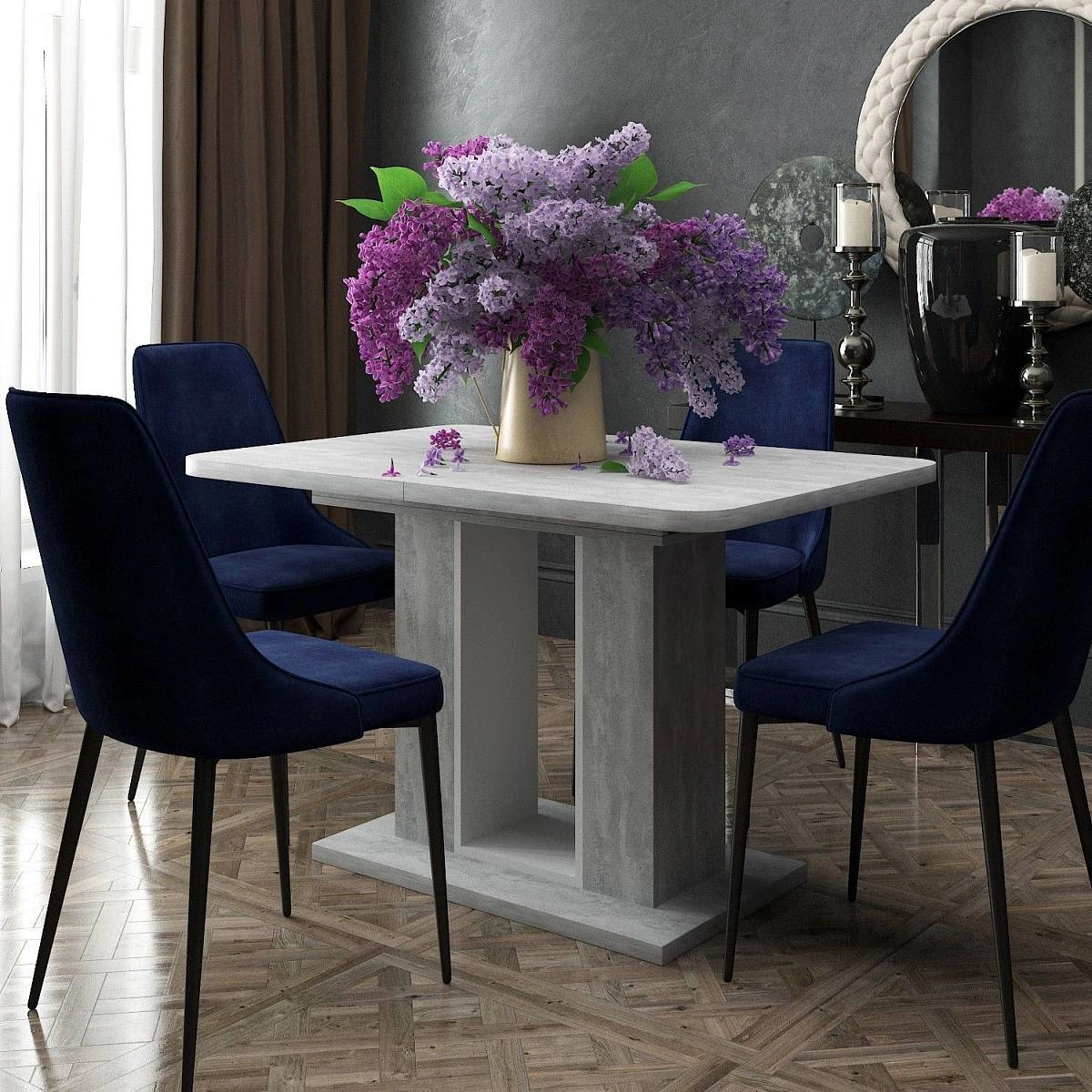 Стол обеденный Toscana (120+40) цемент светлый/белый бриллиант изображение Стол обеденный Toscana (120+40) цемент светлый/белый бриллиант фото