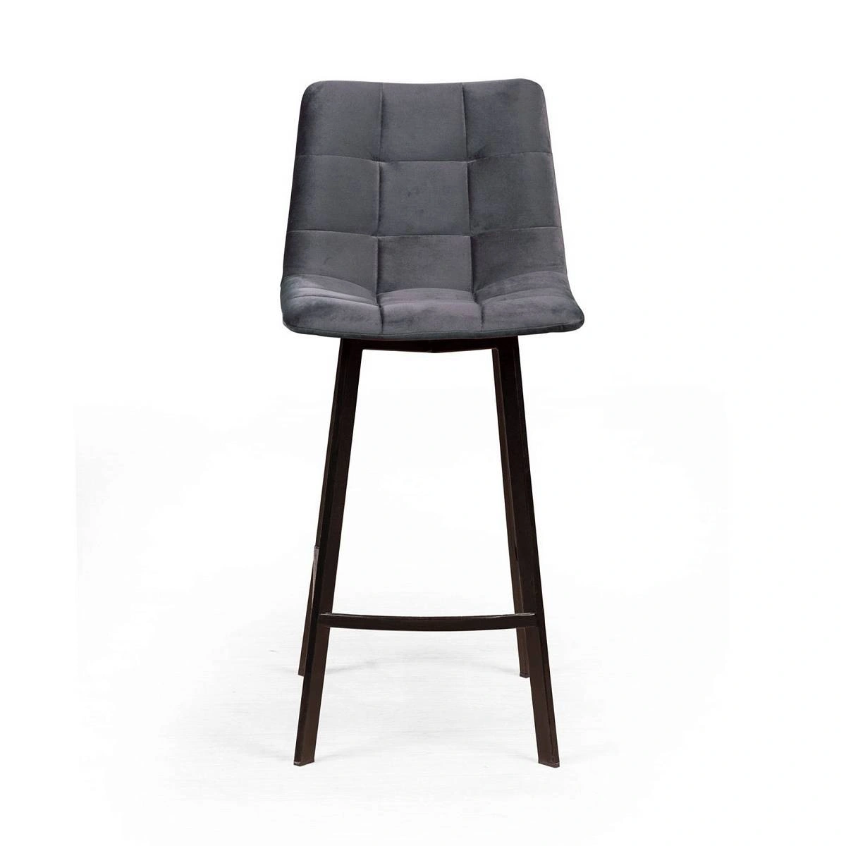 Стул полубарный UNO, бархат серый 27 / чёрный профиль изображение Стул полубарный UNO, бархат серый 27 / чёрный профиль фото