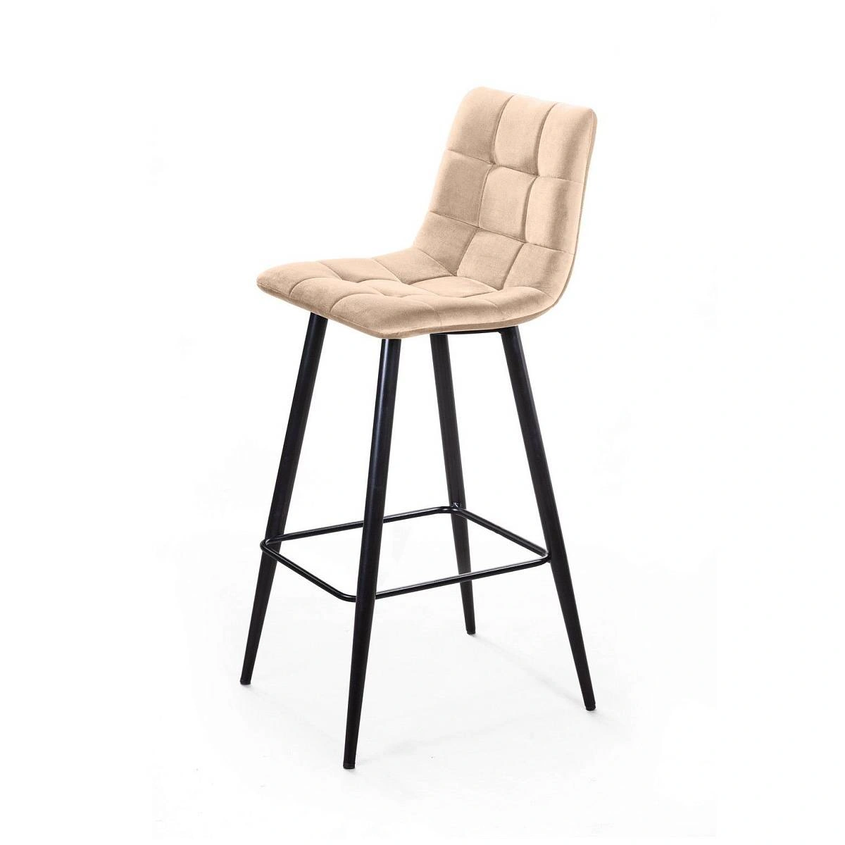 Стул барный UNO, бархат бежевый 5/ чёрный конус изображение Стул барный UNO, бархат бежевый 5/ чёрный конус фото