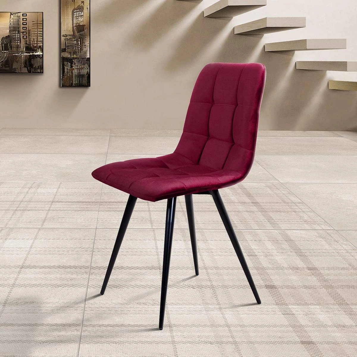 Стул UNO, бархат красный 16/ чёрный конус изображение Стул UNO, бархат красный 16/ чёрный конус фото