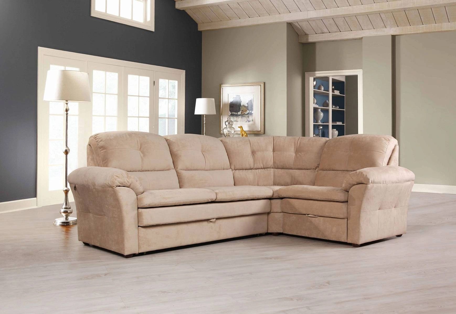 Diamante диван-кровать угловой велюр бежевый изображение Diamante диван-кровать угловой велюр бежевый фото