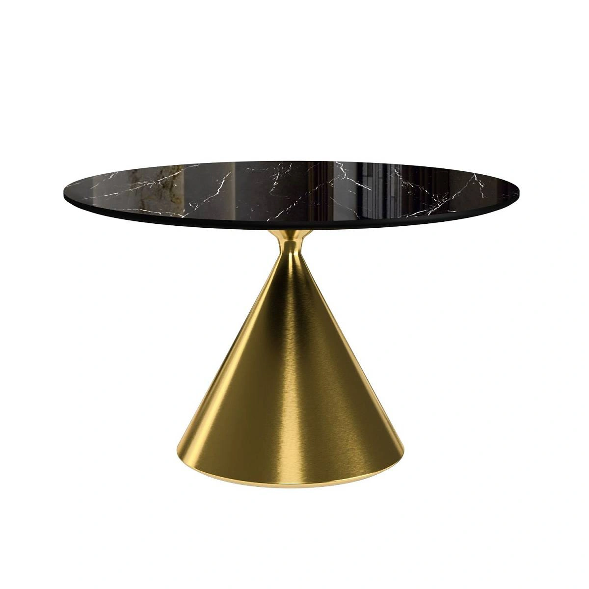 Стол круглый AXIS 120, керамика глянцевая, черная / опора золото изображение Стол круглый AXIS 120, керамика глянцевая, черная / опора золото фото