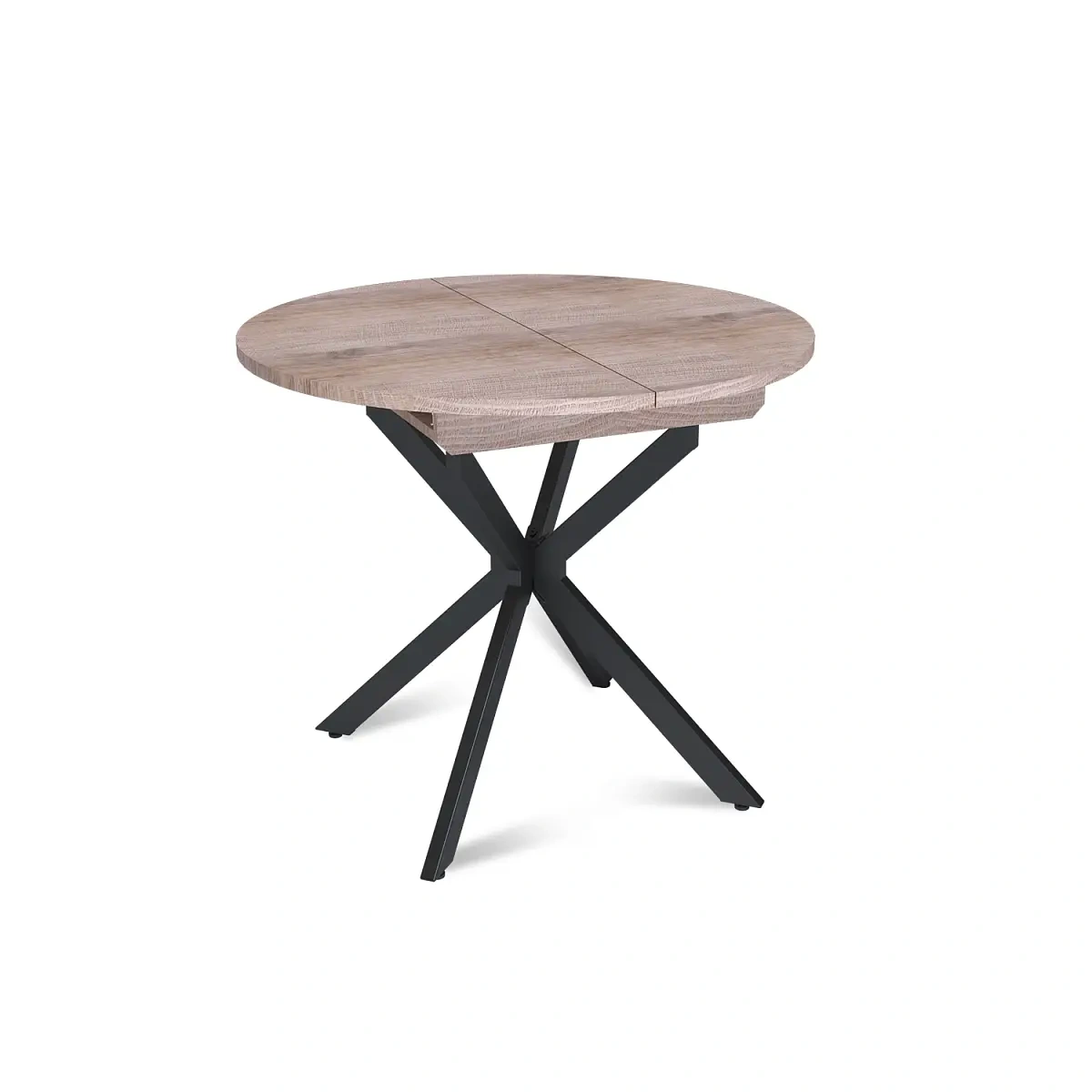 Стол круглый раздвижной Твист (90+30) дуб эндгрейн / опоры черные фото