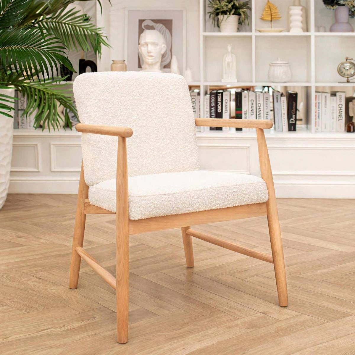 Полукресло Бион, бук лак натуральный, букле белый фото