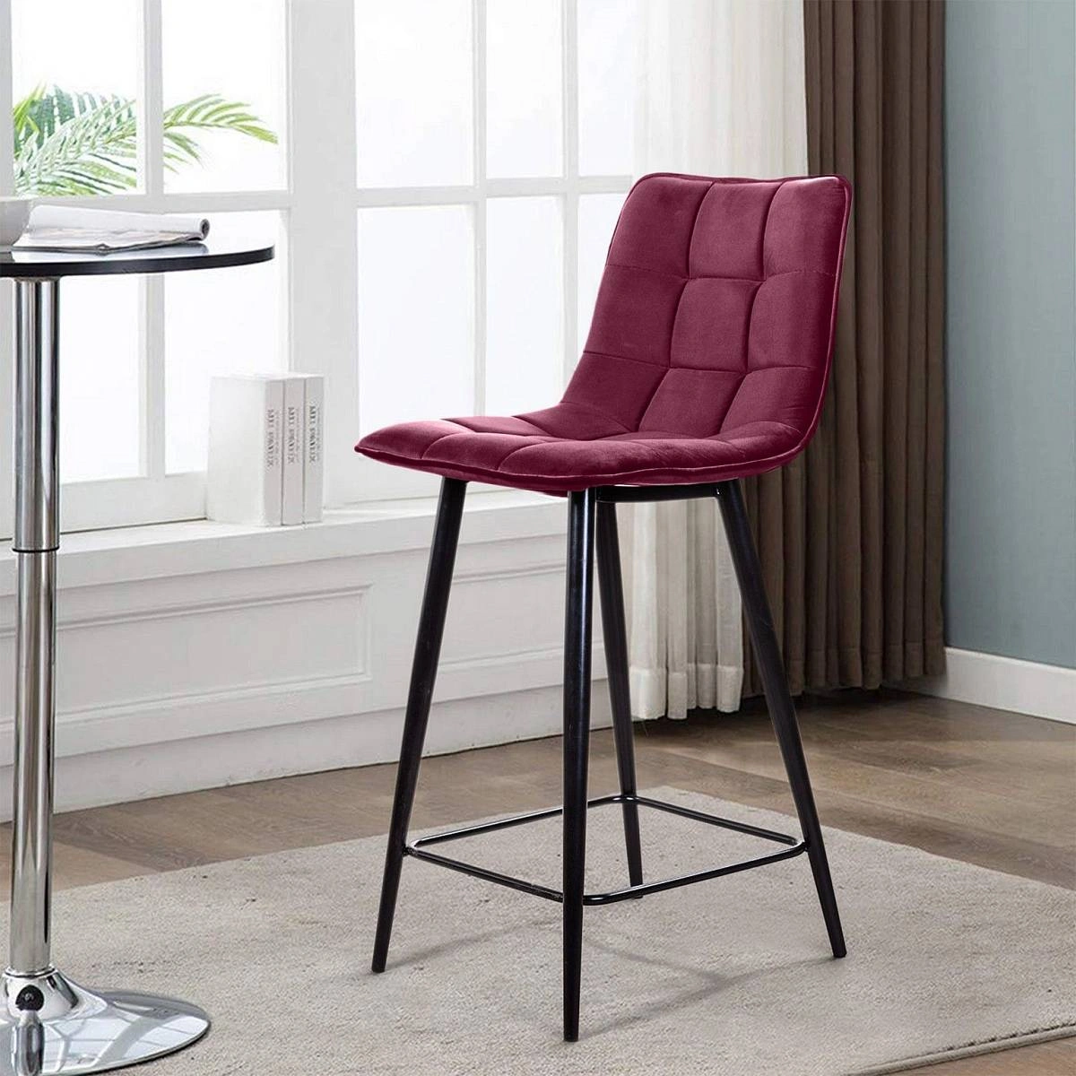 Стул полубарный UNO, бархат красный 16 / чёрный конус изображение Стул полубарный UNO, бархат красный 16 / чёрный конус фото