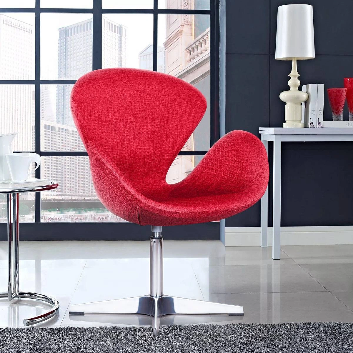 Лаунж кресло Swan, рогожка красный изображение Лаунж кресло Swan, рогожка красный фото