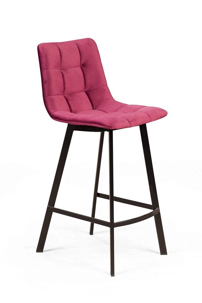 Стул барный UNO, бархат красный 16 new / чёрный профиль изображение Стул барный UNO, бархат красный 16 new / чёрный профиль фото