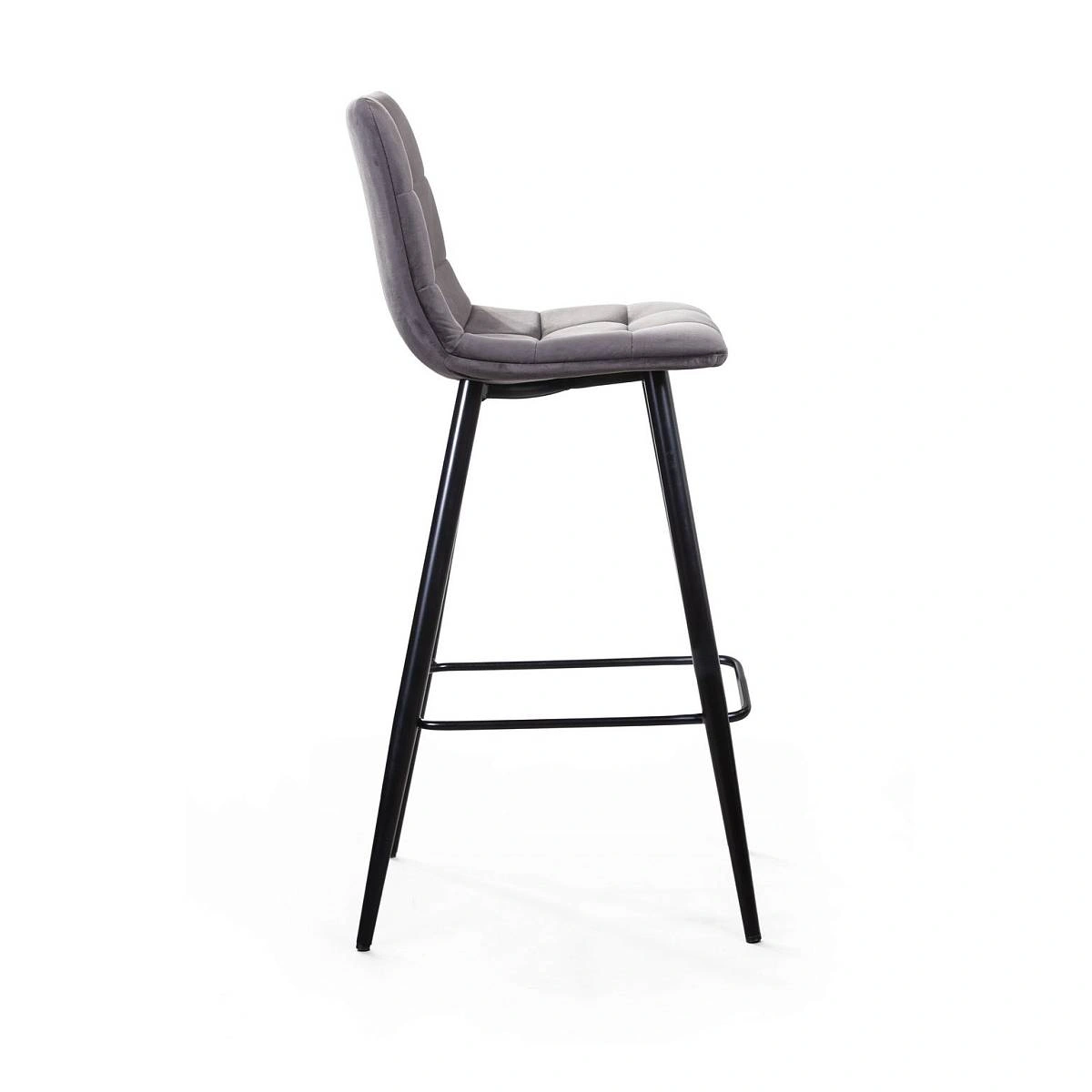 Стул барный UNO, бархат серый 27 / чёрный конус изображение Стул барный UNO, бархат серый 27 / чёрный конус фото
