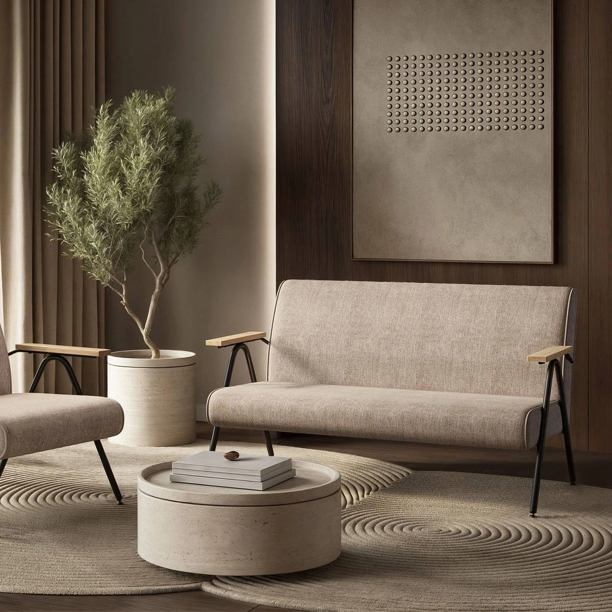 Andy диван двухместный с деревянными подлокотниками, шенилл Shantal beige изображение Andy диван двухместный с деревянными подлокотниками, шенилл Shantal beige фото