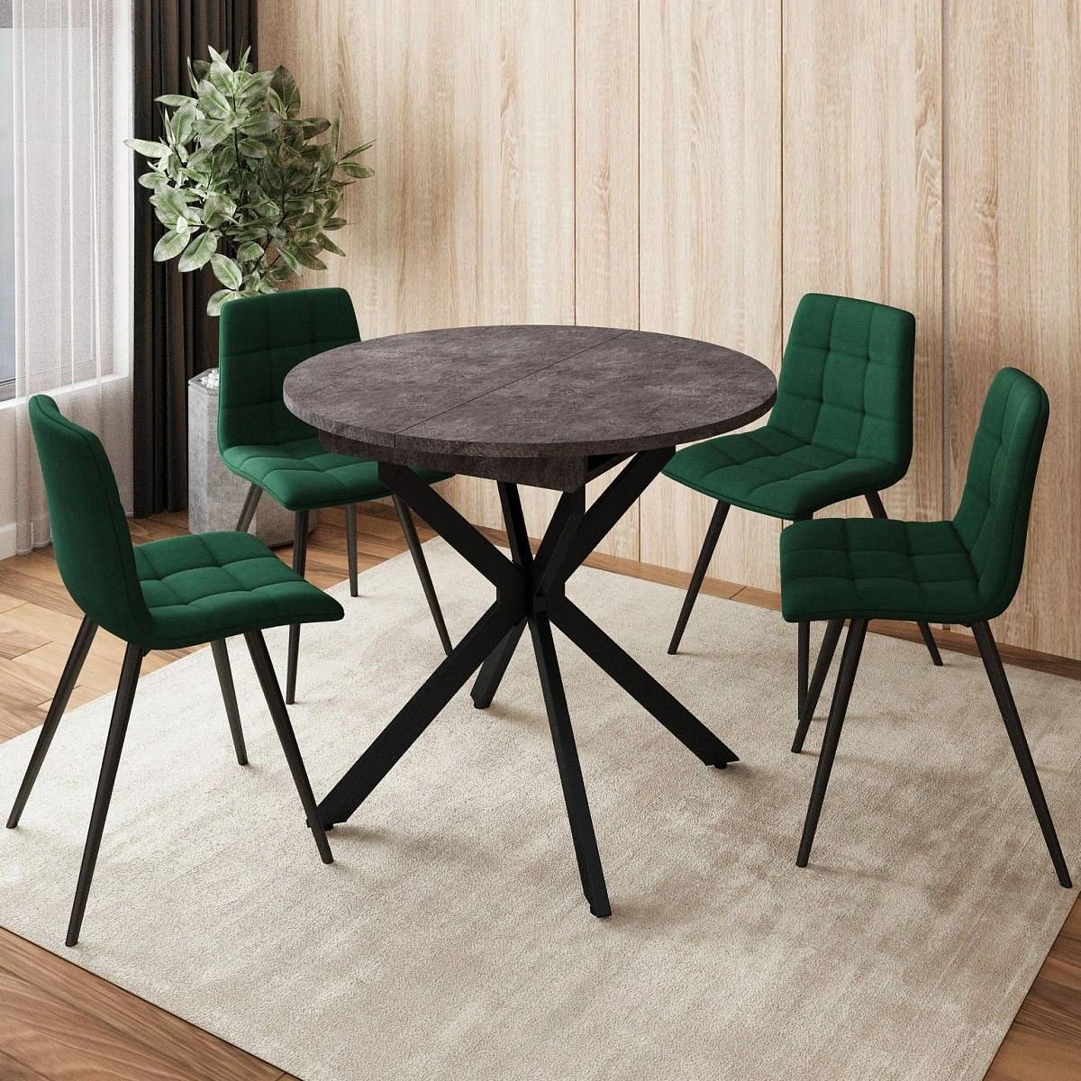 Стол круглый раздвижной Твист (90+30) камень темный / опоры черные фото