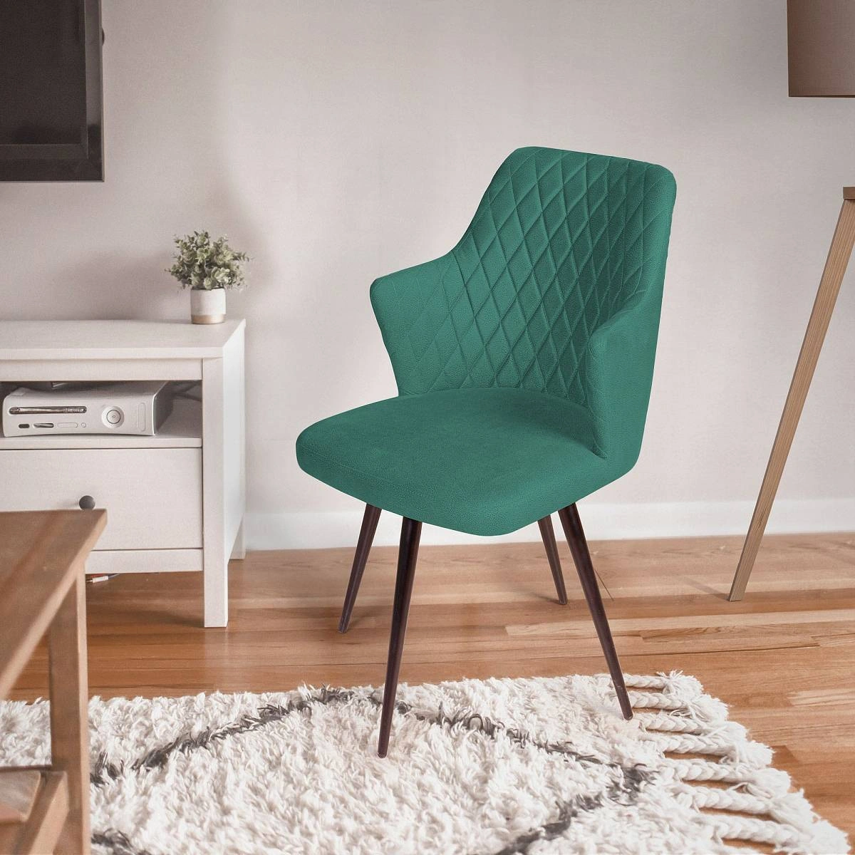 Стул поворотный на 360 градусов Hunt ромб, бархат зеленый 19 / чёрный конус фото