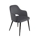 Стул William с подлокотниками, бархат серый 27/ черный конус