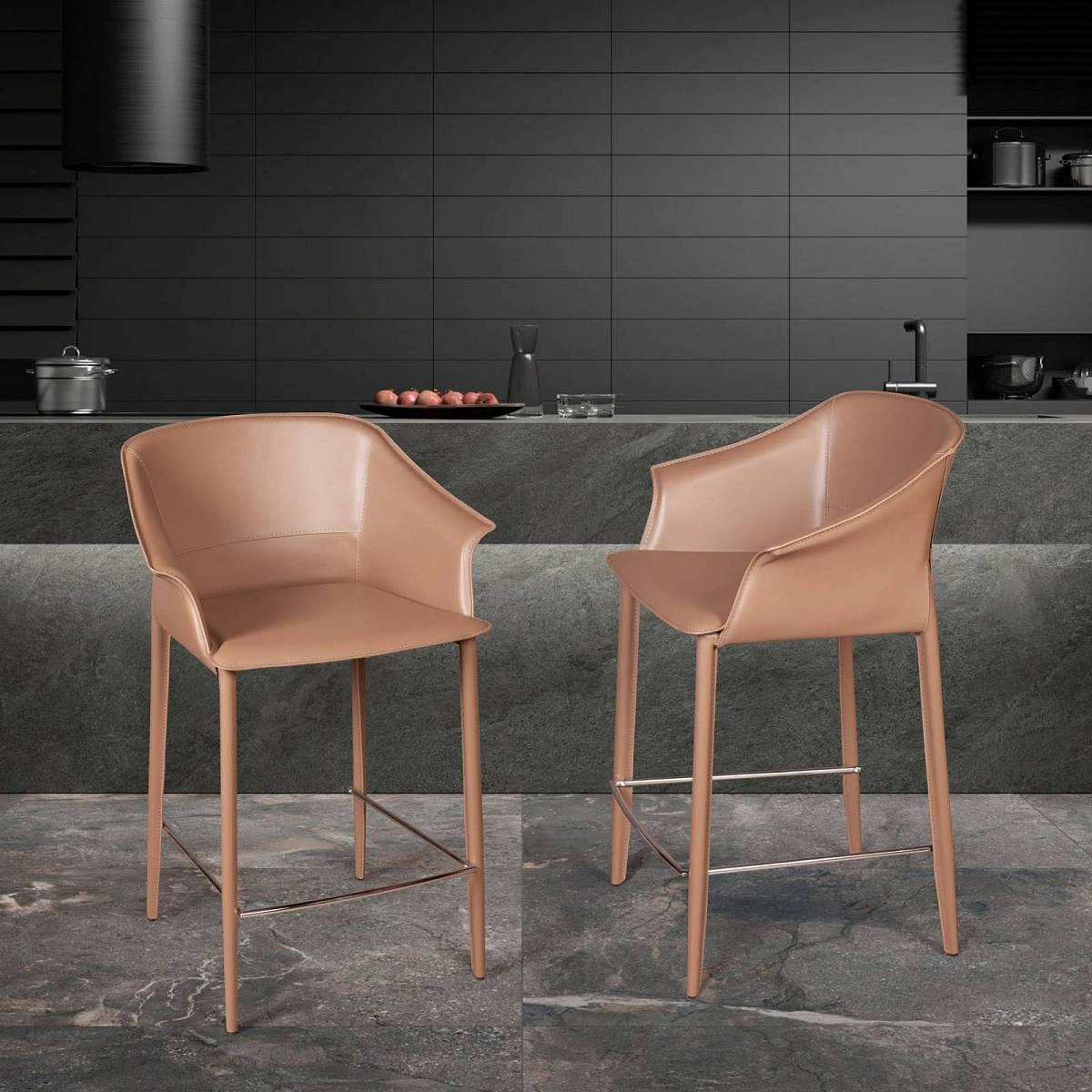 Стул полубарный GIO, кожа хаки-тауп изображение Стул полубарный GIO, кожа хаки-тауп фото