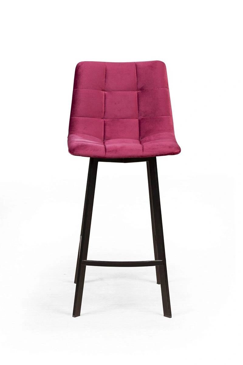 Стул барный UNO, бархат красный 16 new / чёрный профиль изображение Стул барный UNO, бархат красный 16 new / чёрный профиль фото