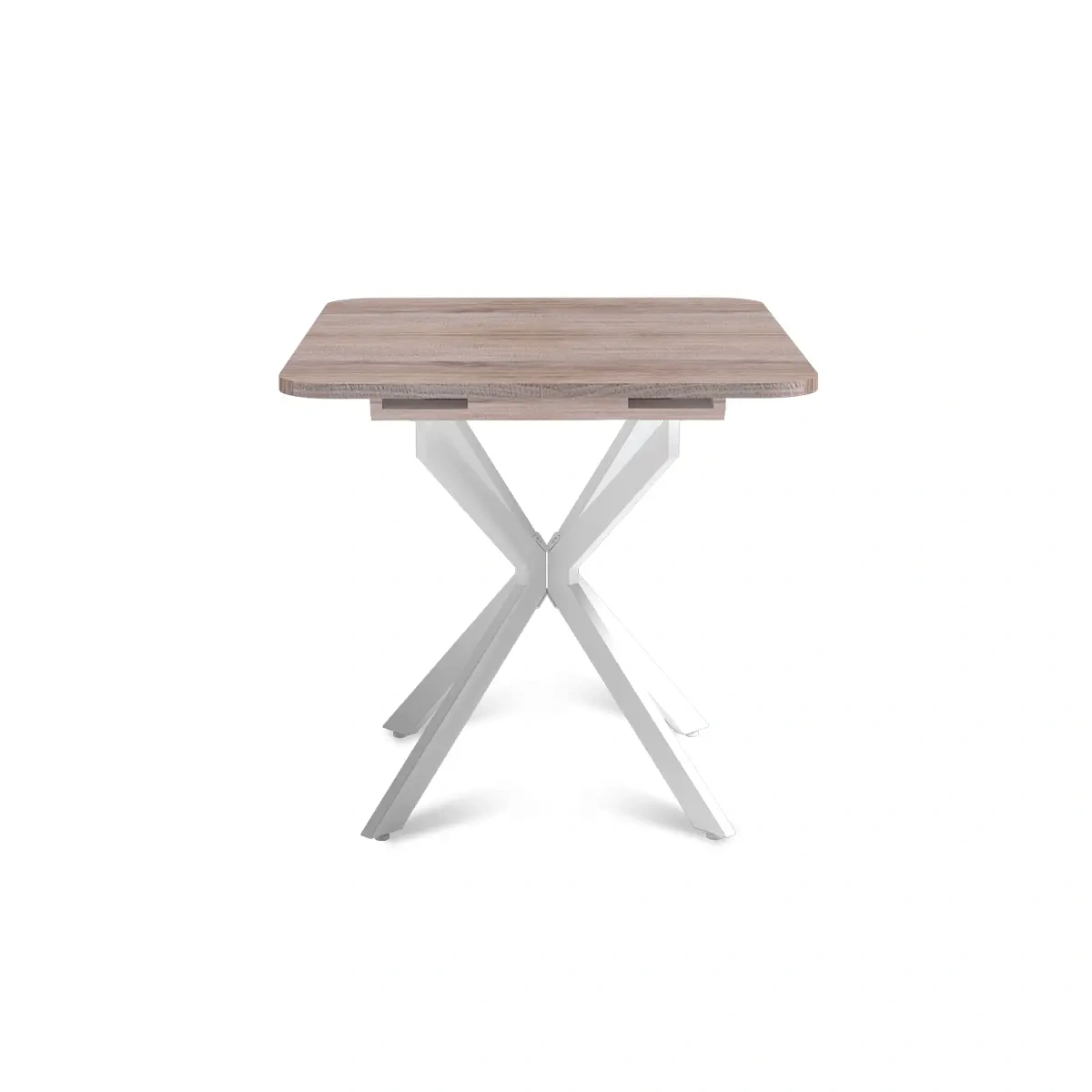 Стол Твист раздвижной (100+30) дуб эндгрейн / опоры белые фото