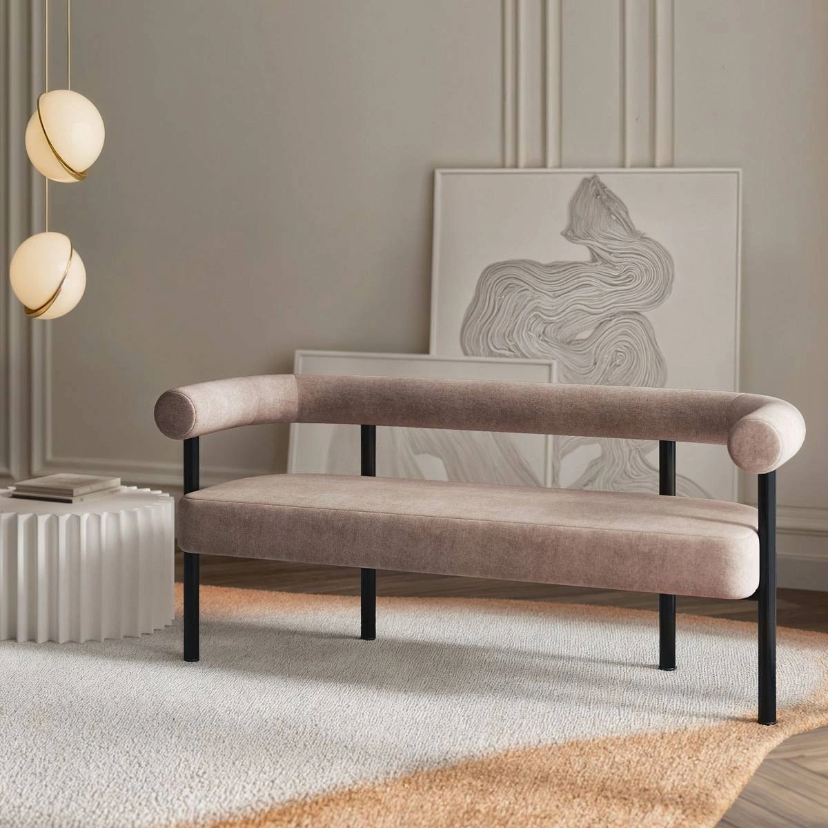 Диван Biggi, шенилл Puffy beige / опоры черные изображение Диван Biggi, шенилл Puffy beige / опоры черные фото