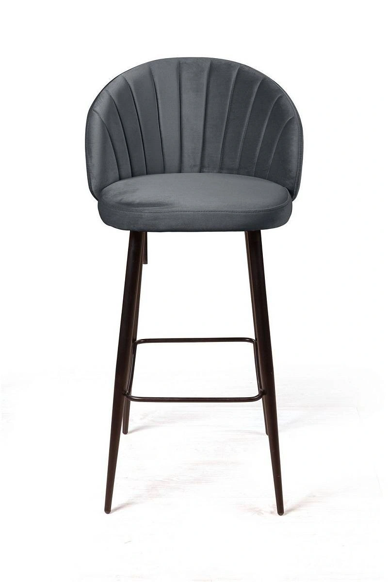 Стул барный Mont Blanc, бархат светло-серый 26 / черный конус изображение Стул барный Mont Blanc, бархат светло-серый 26 / черный конус фото