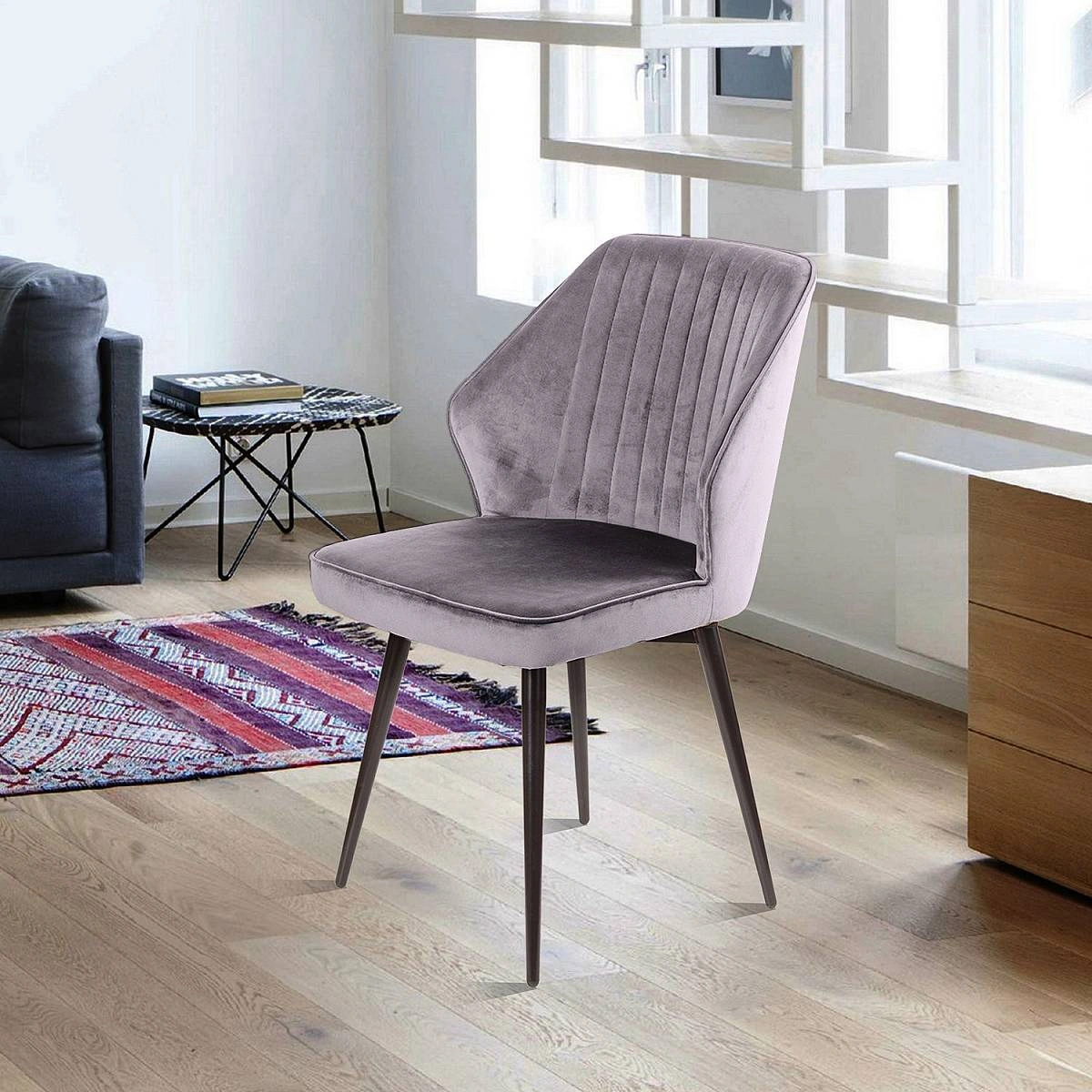 Стул Berg поворотный 360 градусов, комплект (2 шт), бархат серый 27/ черный конус фото